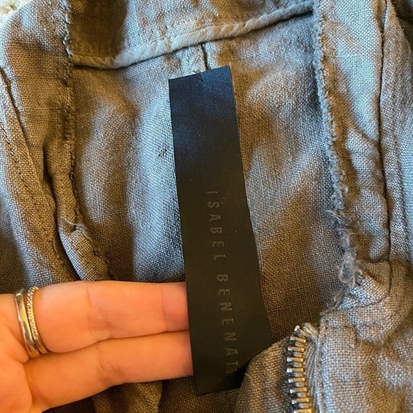 Isabel Benenato Women’s Jacket Size 40 Olive Green Linen Flax Moto Jacket Crop - Picture 4 of 7